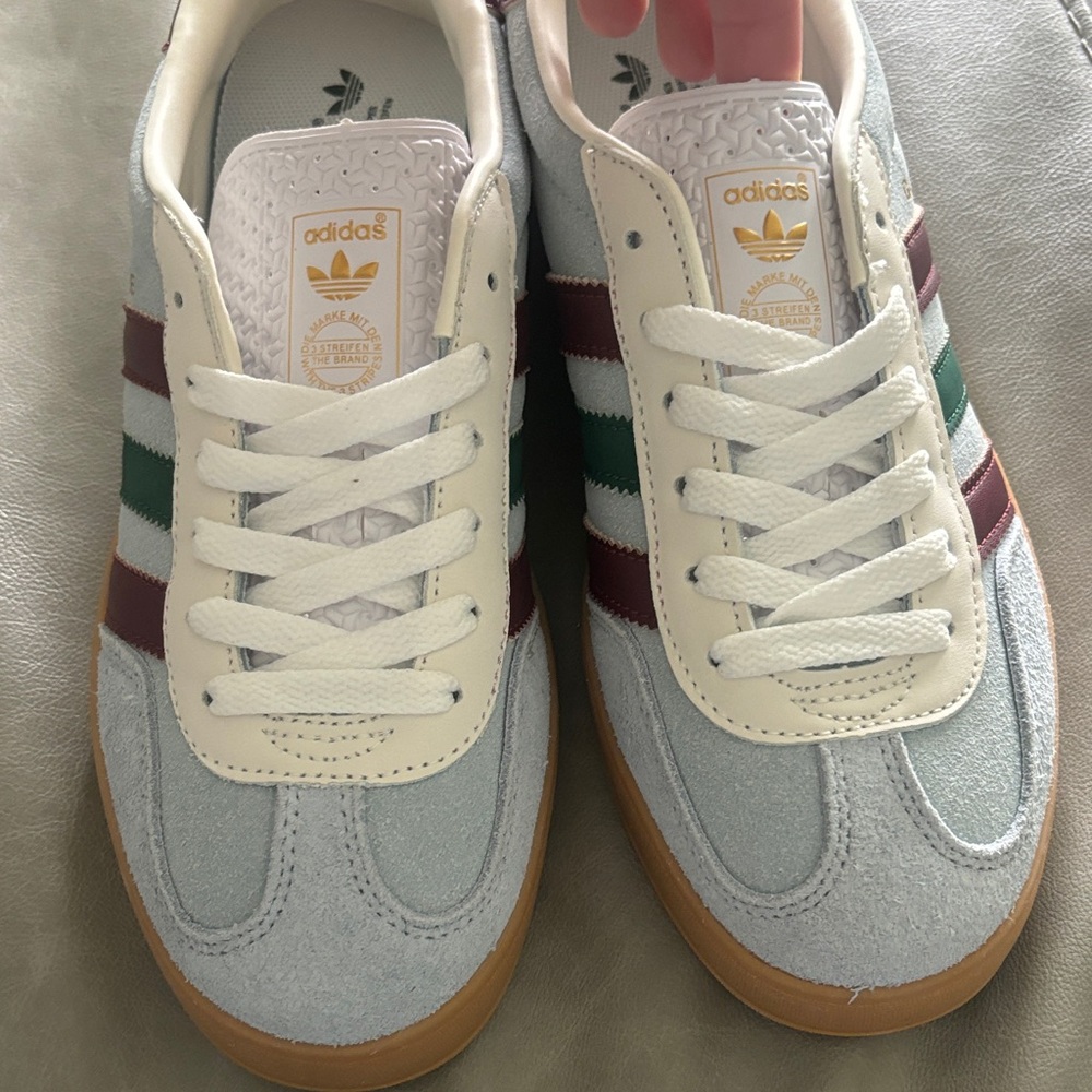 Adidas Gazelle Light Blue Sneakers with Maroon and Green Stripes - Picture 8 of 9